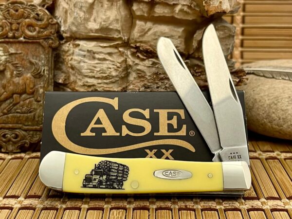 Case XX USA Smooth Yellow Logging Truck Stainless Trapper Knife