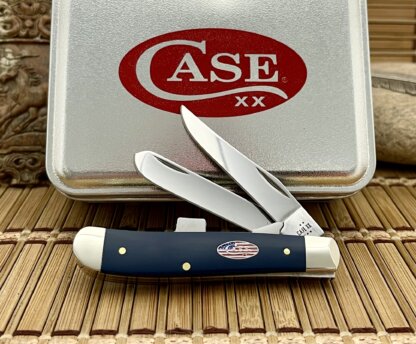 Case XX USA 2025 Navy Blue Stars & Stripes Mini Trapper Knife in Tin