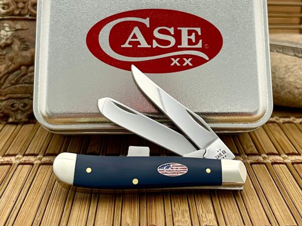 Case XX USA 2025 Navy Blue Stars & Stripes Mini Trapper Knife in Tin