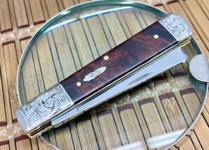Case XX USA Custom Brown Maple Burl Scrolled Razor Barlow Knife - Image 2