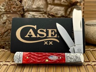 Case XX USA Custom Dark Red Bone Patriotic Scrolled Razor Barlow Knife