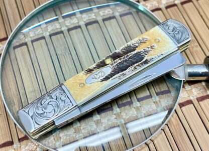 Case XX USA Amazing 6.5 Bone Stag Scrolled Razor Barlow Knife - Image 2
