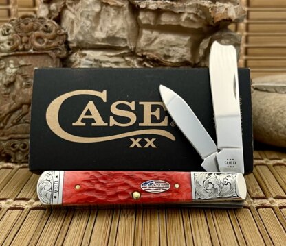 Case XX USA Custom Dark Red Bone Patriotic Scrolled Razor Barlow Knife