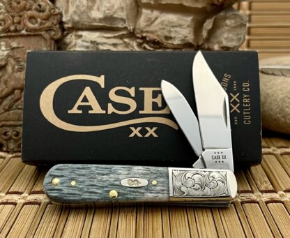 Case XX USA Custom Crandall Jig Gray Bone Scrolled Barlow Knife