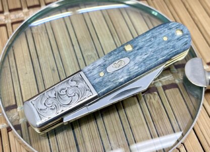 Case XX USA Custom Crandall Jig Gray Bone Scrolled Barlow Knife - Image 2