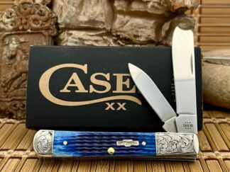 Case XX USA Custom Blue Bone Scrolled Razor Barlow Knife