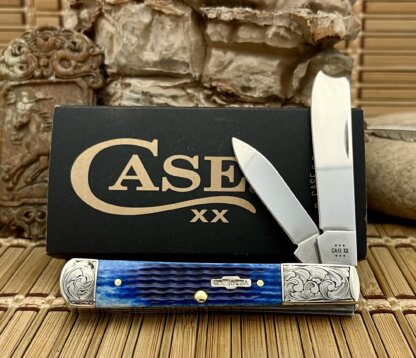 Case XX USA Custom Blue Bone Scrolled Razor Barlow Knife