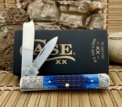 Case XX USA Custom Blue Bone Scrolled Razor Barlow Knife - Image 3