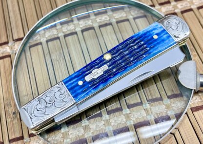 Case XX USA Custom Blue Bone Scrolled Razor Barlow Knife - Image 2