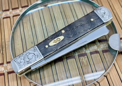 Case XX USA Custom Black Curly Oak Scrolled Razor Barlow Knife - Image 2