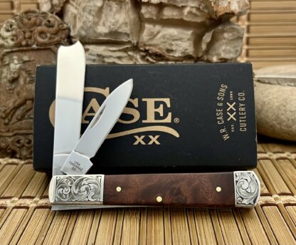 Case XX USA Custom Brown Maple Burl Scrolled Razor Barlow Knife - Image 3