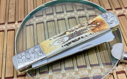 Case XX USA Amazing 6.5 Bone Stag Scrolled Razor Barlow Knife - Image 2