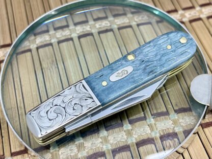 Case XX USA Custom Crandall Jig Gray Bone Scrolled Barlow Knife - Image 2