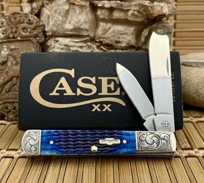 Case XX USA Custom Blue Bone Scrolled Razor Barlow Knife