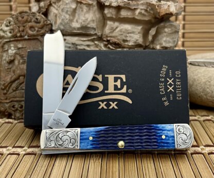 Case XX USA Custom Blue Bone Scrolled Razor Barlow Knife - Image 3
