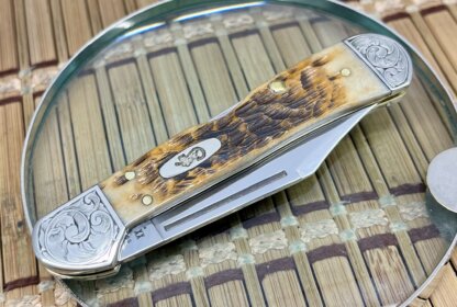 Case XX USA Custom Peachseed Amber Bone Scrolled Mini Copperlock Knife - Image 2
