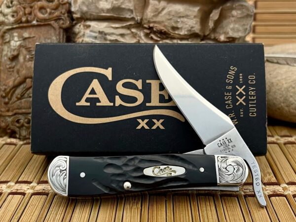 Case XX USA Custom Rough Black Scrolled Russlock Knife