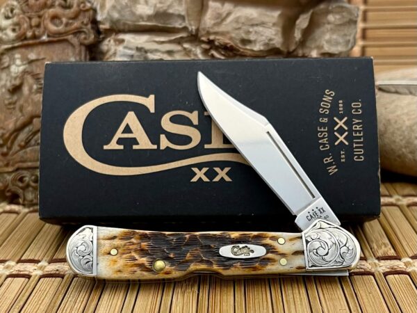 Case XX USA Custom Peachseed Amber Bone Scrolled Mini Copperlock Knife
