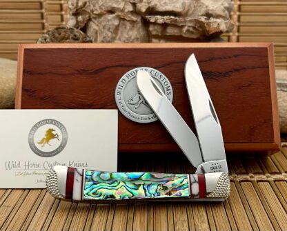 Case XX Wild Horse Custom Abalone & Bloody Jasper Trapper Knife #02