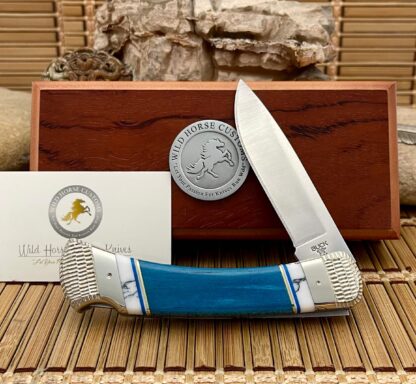 Buck 110 USA Wild Horse Custom Blue Swordfish Bill & Turquoise Hunter Knife #1/1
