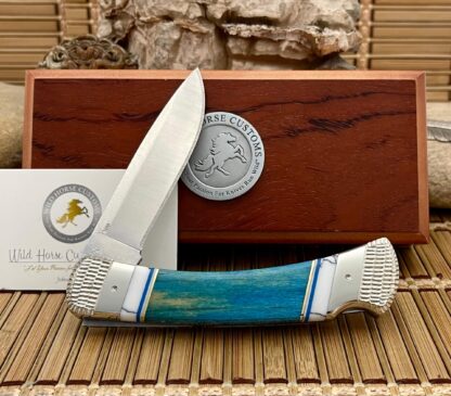 Buck 110 USA Wild Horse Custom Blue Swordfish Bill & Turquoise Hunter Knife #1/1 - Image 3