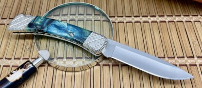 Stunning Buck 110 USA Wild Horse Custom Cross-Cut Blue Mammoth Fossil Hunter Knife #6 - Image 6