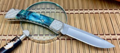 Stunning Buck 110 USA Wild Horse Custom Cross-Cut Blue Mammoth Fossil Hunter Knife #6 - Image 6