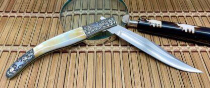 Jay Harris USA Gold Lip Pearl Titanium Hummingbird Engraved Linerlock Bowie Knife - Image 4