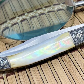 Jay Harris USA Gold Lip Pearl Titanium Hummingbird Engraved Linerlock Bowie Knife