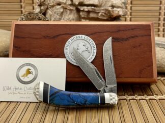 Case XX Wild Horse Custom Blue Cross-Cut Mammoth & Jet Damascus Saddlehorn Knife #1
