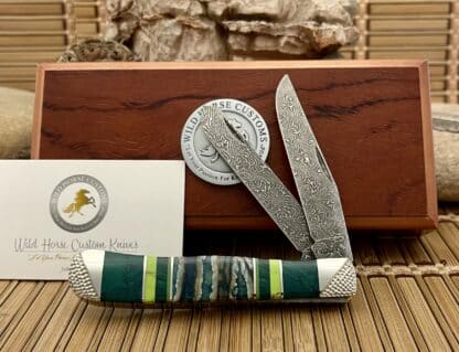 Case XX Wild Horse Custom Mammoth Tooth & Malachite Damascus Trapper Knife #1/1