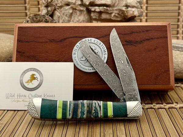 Case XX Wild Horse Custom Mammoth Tooth & Malachite Damascus Trapper Knife #1/1