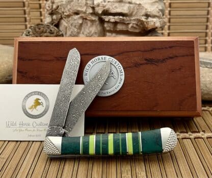 Case XX Wild Horse Custom Mammoth Tooth & Malachite Damascus Trapper Knife #1/1 - Image 3