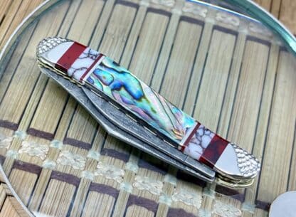 Case XX Wild Horse Custom Abalone & Bloody Jasper Damascus Peanut Knife #2 - Image 4