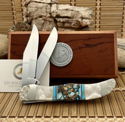Case XX Wild Horse Custom Gold Infused Bisbee Turquoise Folding Hunter Knife #01 - Image 3