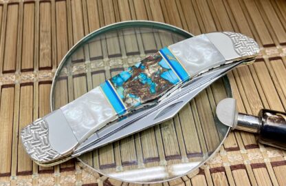 Case XX Wild Horse Custom Gold Infused Bisbee Turquoise Folding Hunter Knife #01 - Image 2
