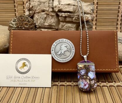 Wild Horse Custom Exotic Sugalite & 24kt Purple Turquoise Nickel Silver Knife Collectors Dog Tags #2