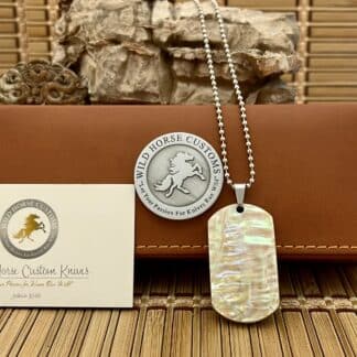 Wild Horse Custom Exotic Green Ripple Abalone Nickel Knife Collectors Dog Tags #005