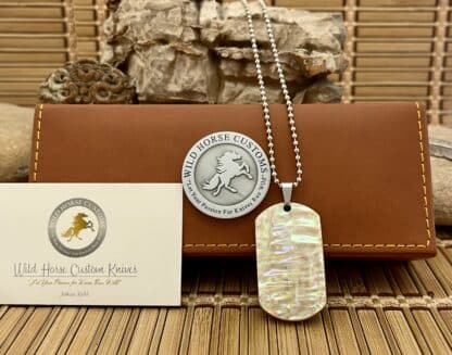 Wild Horse Custom Exotic Green Ripple Abalone Nickel Knife Collectors Dog Tags #005