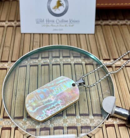 Wild Horse Custom Exotic Green Ripple Abalone Nickel Knife Collectors Dog Tags #005 - Image 2