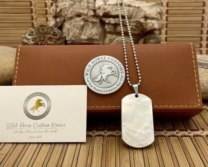 Wild Horse Custom Exotic Mother of Pearl Nickel Knife Collectors Dog Tags #004