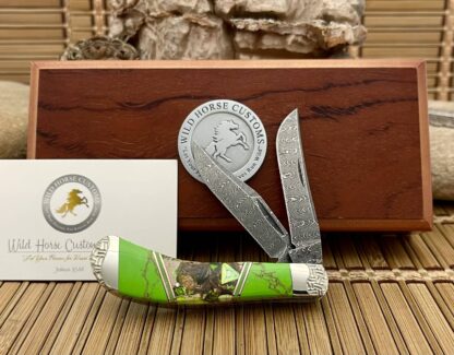 Case XX Wild Horse Custom 24KT Green Turquoise Damascus Saddlehorn Knife #1/1