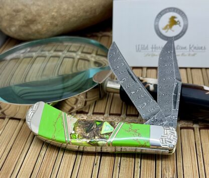 Case XX Wild Horse Custom 24KT Green Turquoise Damascus Saddlehorn Knife #1/1 - Image 3