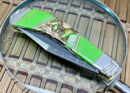 Case XX Wild Horse Custom 24KT Green Turquoise Damascus Saddlehorn Knife #1/1 - Image 4