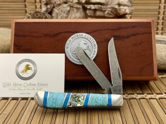 Case XX Wild Horse Custom Abalone & Turquoise Damascus Mini Trapper Knife #1