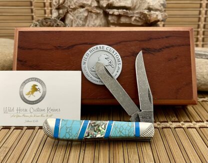 Case XX Wild Horse Custom Abalone & Turquoise Damascus Mini Trapper Knife #1