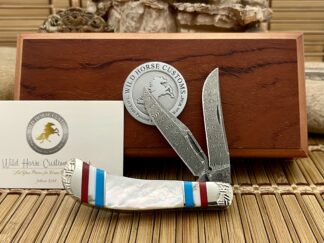 Case XX Wild Horse Custom Mother of Pearl & Coral Damascus Saddlehorn Knife #1
