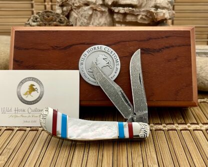 Case XX Wild Horse Custom Mother of Pearl & Coral Damascus Saddlehorn Knife #1