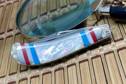 Case XX Wild Horse Custom Mother of Pearl & Coral Damascus Saddlehorn Knife #1 - Image 2