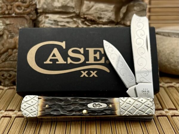 Case XX Custom Hand-Fired Peachseed AMBER Bone Razor Barlow Knife #17
